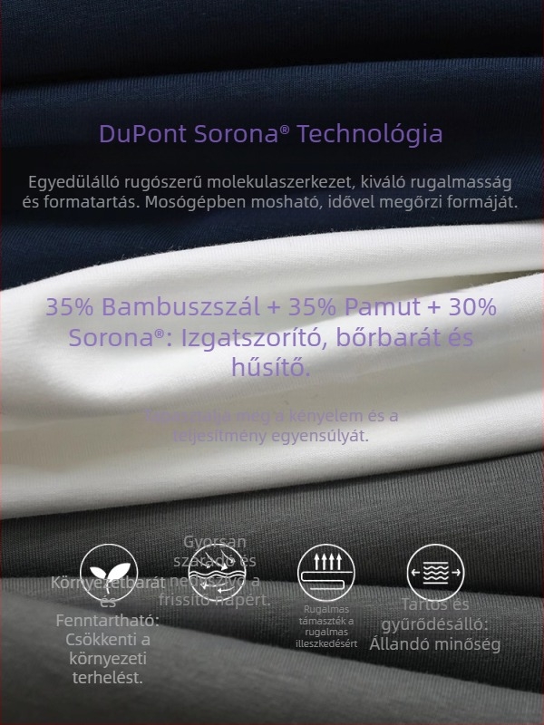 Férfi nyári rövid ujjú póló bambusz-pamut Sorona anyagból, hűsítő, antibakteriális, UV-védelmet nyújtó, fekete-fehér, nagy méret, kerek nyakú