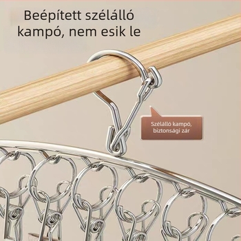 Rozsdamentes acélból készült ruhaszárító állvány több csipesszel balkonra, szélálló, multifunkcionális