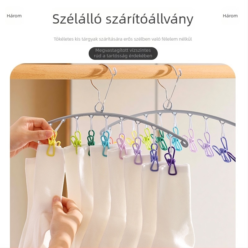 Uyiku Szélálló szivárványos ruhaszárító akasztó – két az egyben klipszekkel, otthoni használatra