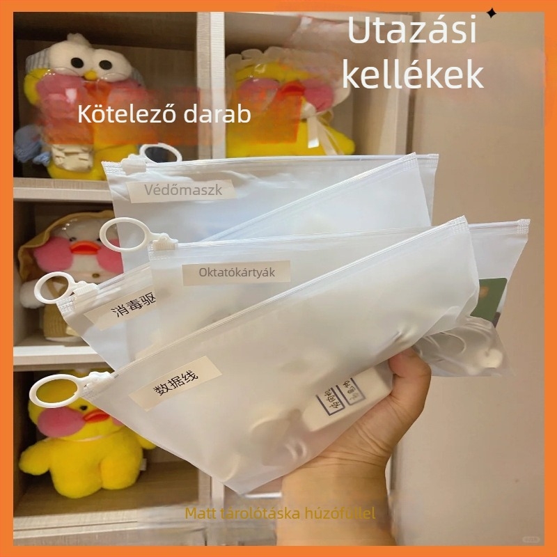 Zárt, matt felületű vízálló utazási tároló táska, átlátszó cipzáros rekesz, többfunkciós