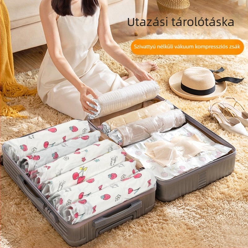 Utazási roll-up tömörítő tasak – vákuumos tároló tasak a poggyászhoz