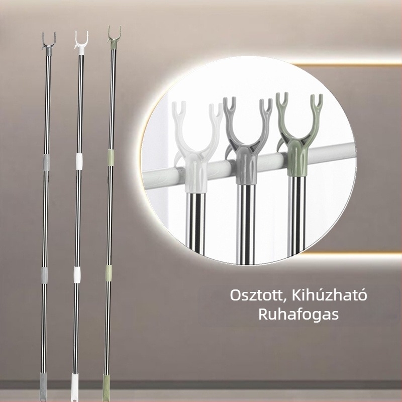 Többszegmenses ruhaszárító rúd, rövid akasztóval, fehér/szürke/zöld, modern dizájn