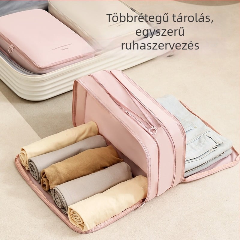 Kétrétegű ruhatároló táska utazáshoz és üzleti utakhoz, ruhák tömörítő táska és bőrönd szervező