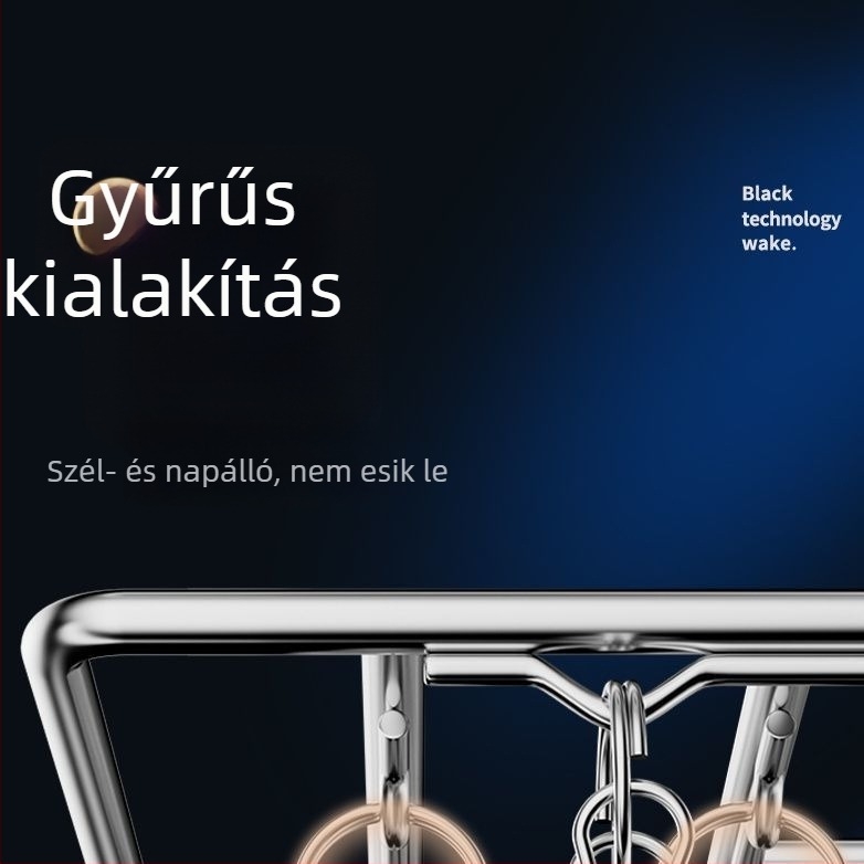 Nemesacél ruhafogas több csiptetővel, szárítókerettel és zoknitartóval – szélvédett beltéri vállfa kollégiumhoz