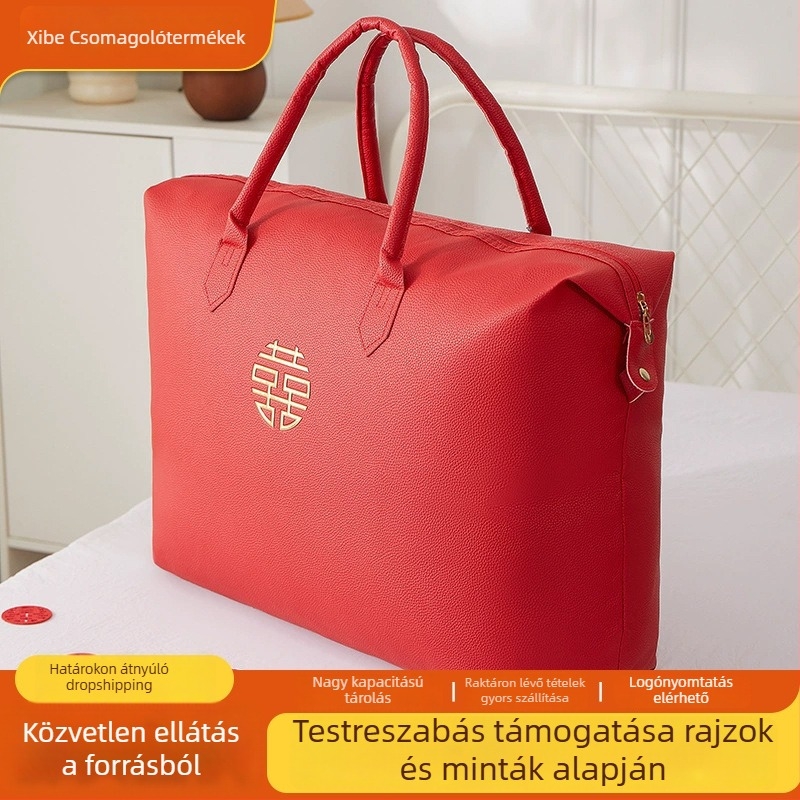 Vörös paplan tároló táska esküvőre, paplan csomagoló táska, négy darabos készlet