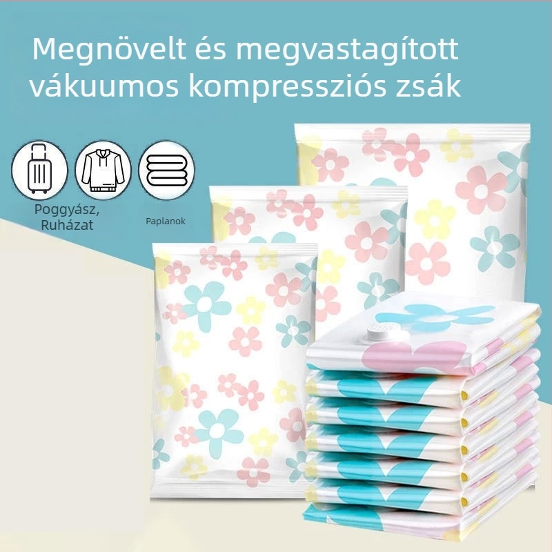 Vastagított vákuumos tároló tasak pehelyes ruhák és pamut ágyneműk tárolására, kompressziós táska utazáshoz