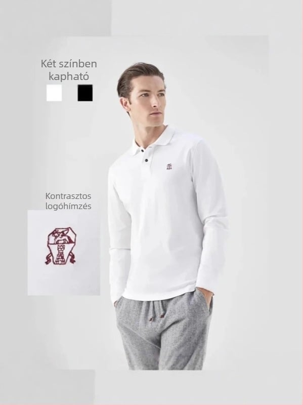 Bamio férfi pamut-stretch polo hosszú ujjú, kontrasztos hímzé, 95% pamut, 5% elastán, 170 g/m², közepes vastagság