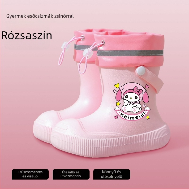Gyerekeknek készült meleg vízálló esőcsizma, uniszex gumicsizma, magas szárú, iskolába