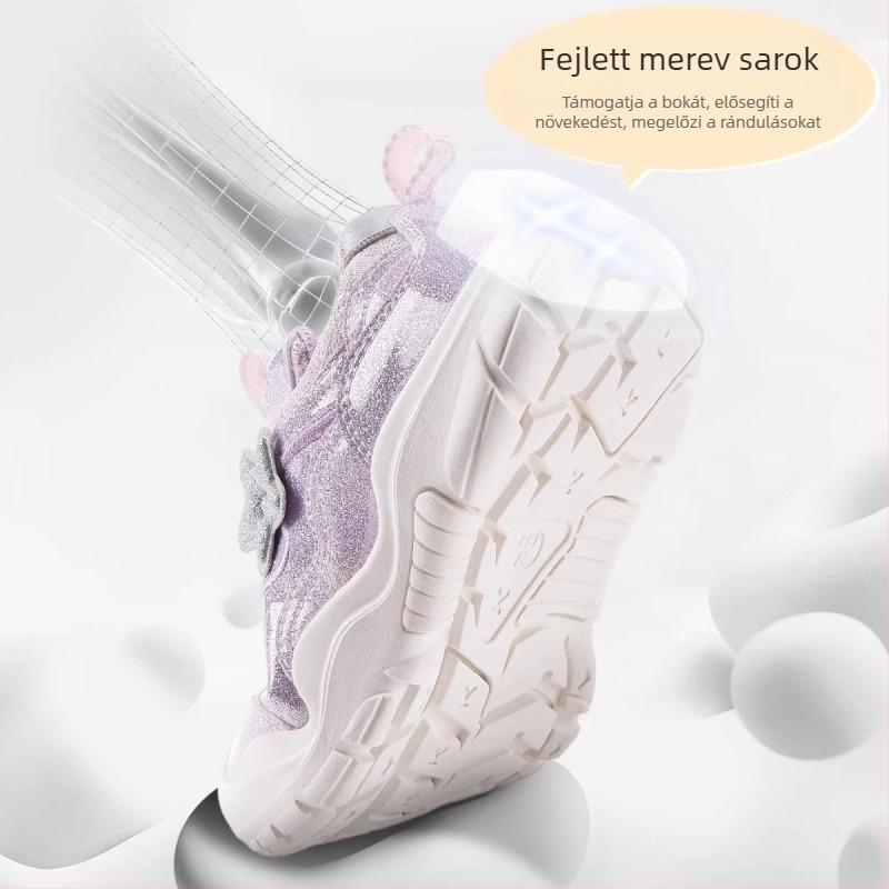 Lányoknak szóló sportcipő, 2026 tavasz – puha talp, könnyű mindennapi sneaker, kültéri viselet Velcro-zárással