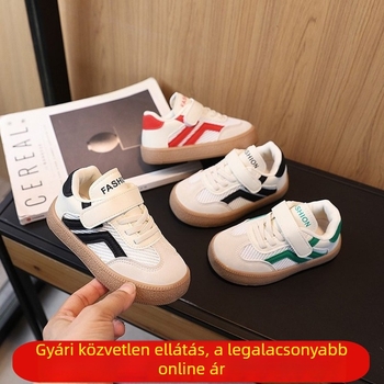 Koreai stílusú gyerekcipő bőrpanelekkel, mindennapi viselet, alacsony talpú, Velcro-zárás, uniszex.