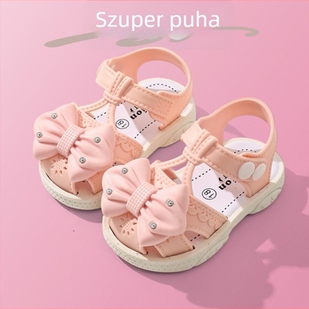 Gyerekeknek szóló hercegnő szandál, virágos masnival, puha talppal, csúszásmentes PVC talppal, 1-4 év