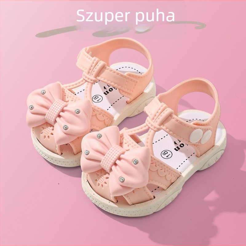 Gyerekeknek szóló hercegnő szandál, virágos masnival, puha talppal, csúszásmentes PVC talppal, 1-4 év