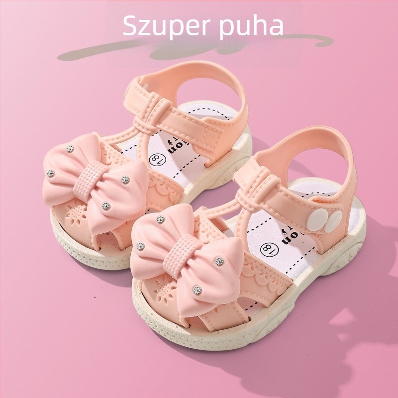 Gyerekeknek szóló hercegnő szandál, virágos masnival, puha talppal, csúszásmentes PVC talppal, 1-4 év
