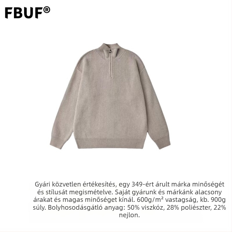 Félzipzáros polo vastag férfi kötött pulóver, téli retro stílus, álló gallérral