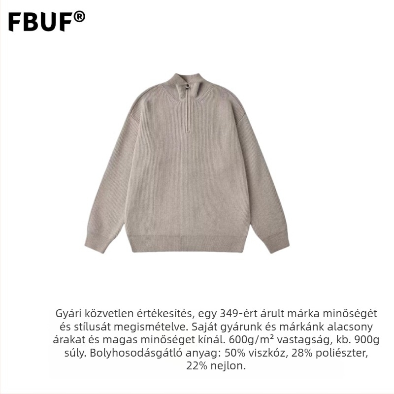 Félzipzáros polo vastag férfi kötött pulóver, téli retro stílus, álló gallérral