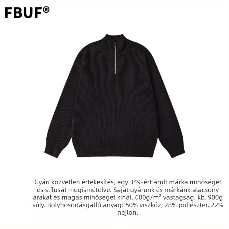 Félzipzáros polo vastag férfi kötött pulóver, téli retro stílus, álló gallérral