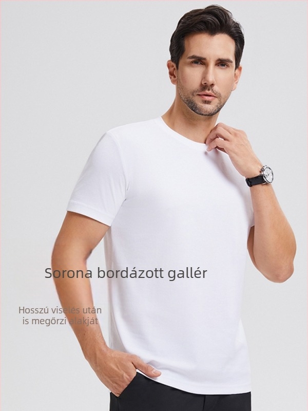 Caijue 200 g hosszú szálú pamut, háromvédelmi funkciójú sportos rövid ujjú felső férfiaknak, antibakteriális, fehér, 100% pamut, 50 szál