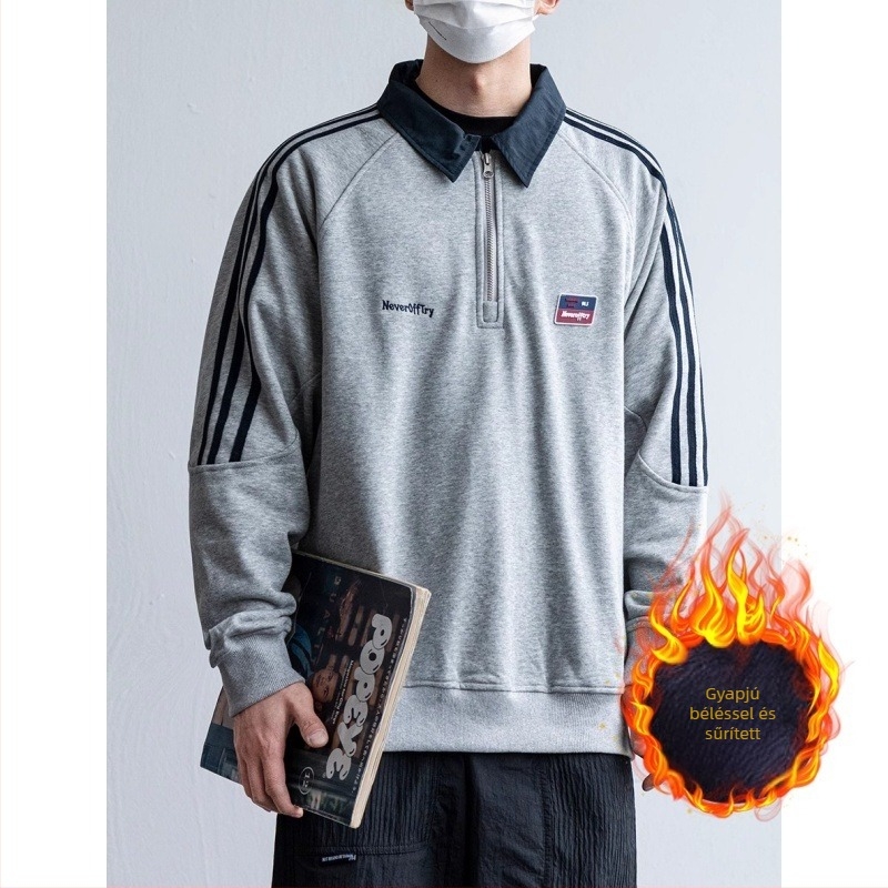 Uniszex amerikai stílusú fél-zip polo dzseki fleece anyagból, egyetemi stílus