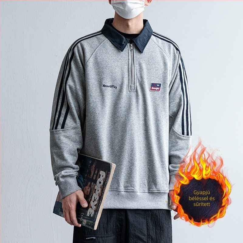 Uniszex amerikai stílusú fél-zip polo dzseki fleece anyagból, egyetemi stílus