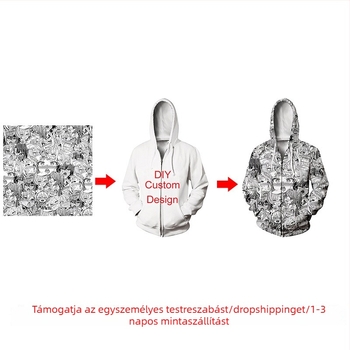DIY férfi cipzáros pulóver, 3D digitális nyomtatás, utcai sportos páros ruházat