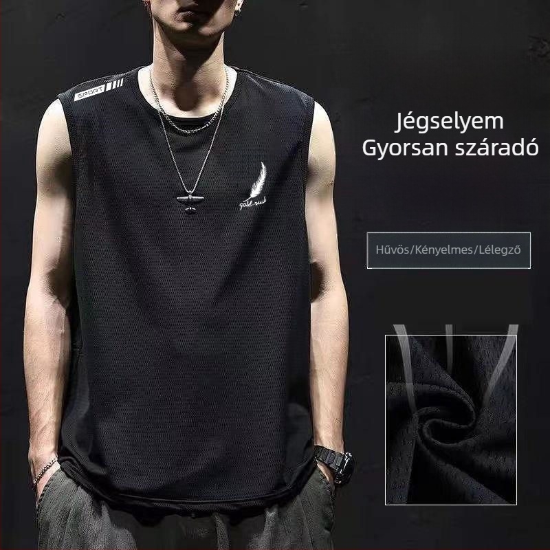 Férfi Ice Silk ujjatlan felső nyárra – vékony, gyorsan száradó sportos alapréteg