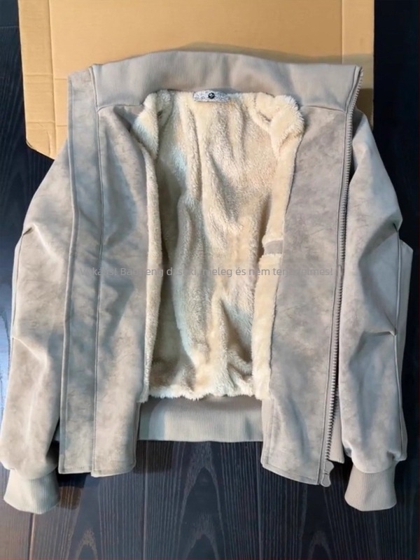 Amerikai stílusú tie-dye PU bőrdzseki férfiaknak, téli fleece-béléses, magas gallér, motoros kabát