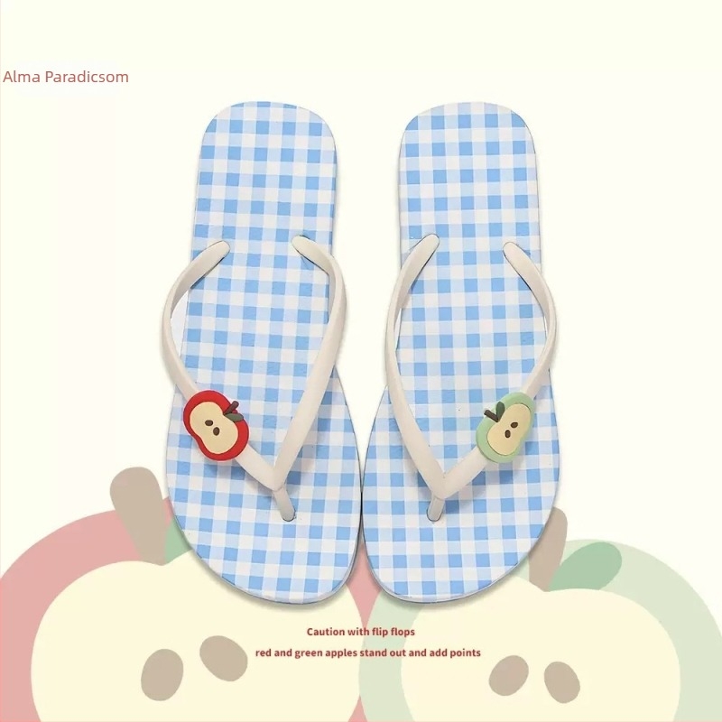 Női nyári flip-flop ujjközti pánttal, alma-kockás mintázat, csúszásmentes puha talppal, strandpapucs