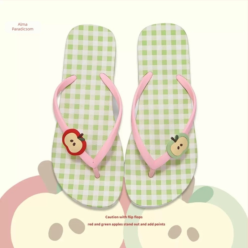 Női nyári flip-flop ujjközti pánttal, alma-kockás mintázat, csúszásmentes puha talppal, strandpapucs