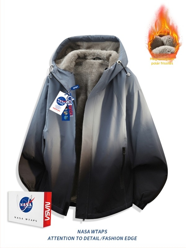 NASA About Gradient fleece munka dzseki férfiaknak – ősz/tél, egyszínű, japán munkaruházat