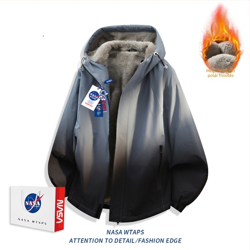 NASA About Gradient fleece munka dzseki férfiaknak – ősz/tél, egyszínű, japán munkaruházat