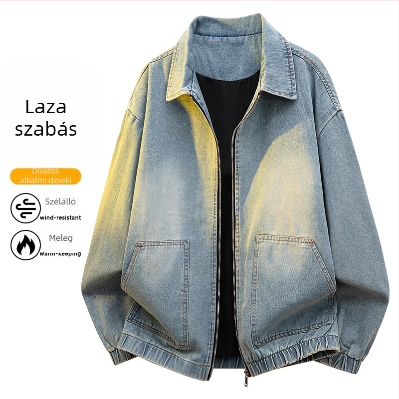 Férfi farmerdzseki, 2026 retro stílus, tavasz–ősz, kényelmes, laza szabás, reveres gallérral