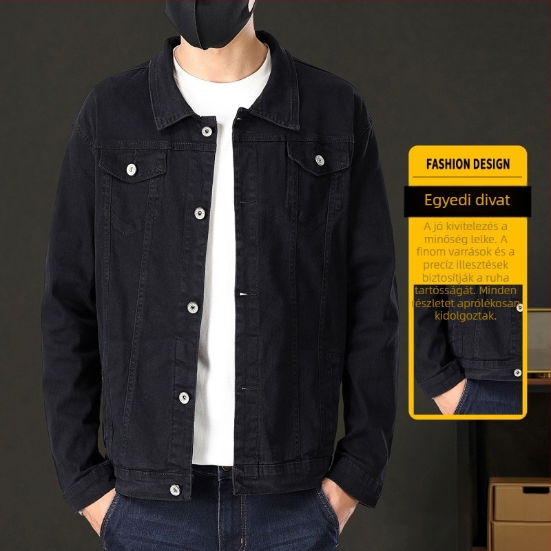 Férfi denim dzseki, elasztikus, slim-fit, tavasz–ősz, mindennapi külső ruházat