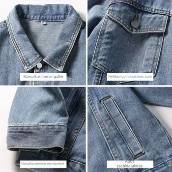 Férfi denim dzseki – tavasz–ősz, retro amerikai stílus, mindennapi viselet