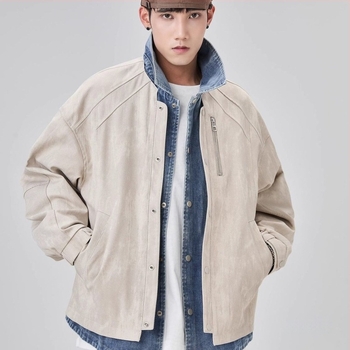 Férfi denim patchwork dzseki galléros dizájnnal, dekonstrukciós dizájn, trendi márka, lazább casual dzseki