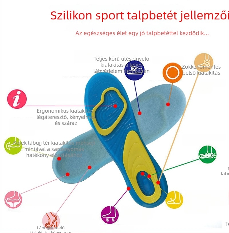 Szilikon sporttalptalp, magas rugalmasság, ütéscsillapítás, puha tapintású, csúszásmentes, fájdalommentes, uniszex
