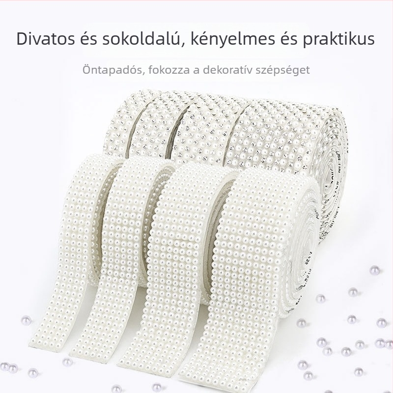 Öntapadós gyöngy- és strasszcsík DIY ékszerkészítéshez, félkör alakú gyöngy dekorációk