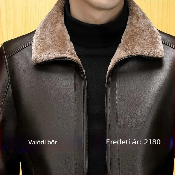 PU bőrből készült kabát fleece bélésével, téli vastag kivitel, báránybőr textúra, férfiaknak