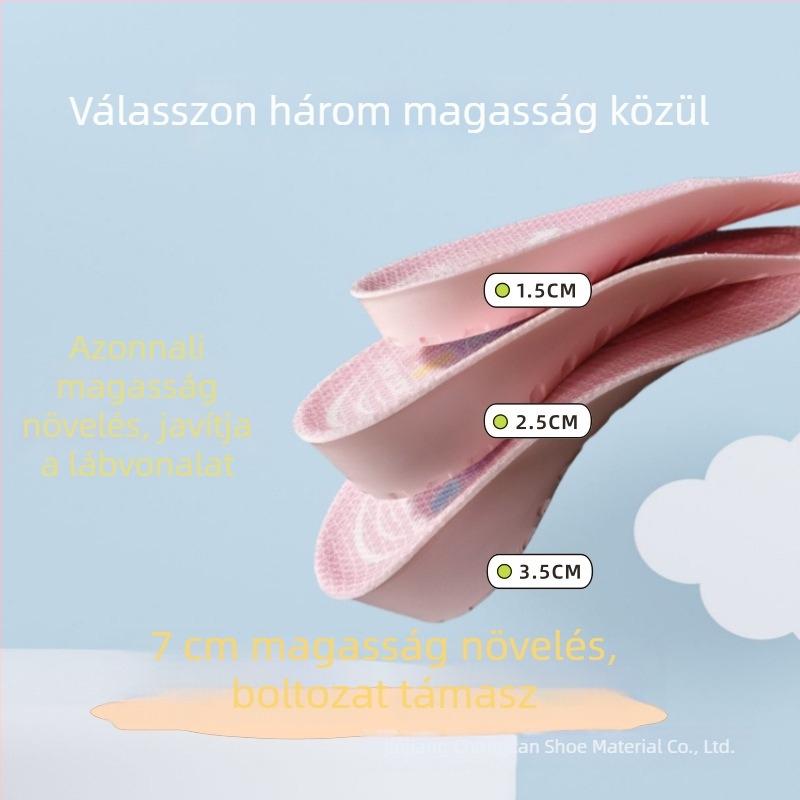 Beépített magasságot növelő talpbetét, láthatatlan, könnyű, boltozat-támasztó, légáteresztő és izzadságot felszívó bakancs