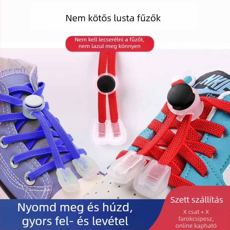 Rugalmas cipőfűző készlet rugós záróval és végklippel, gyermekeknek és felnőtteknek