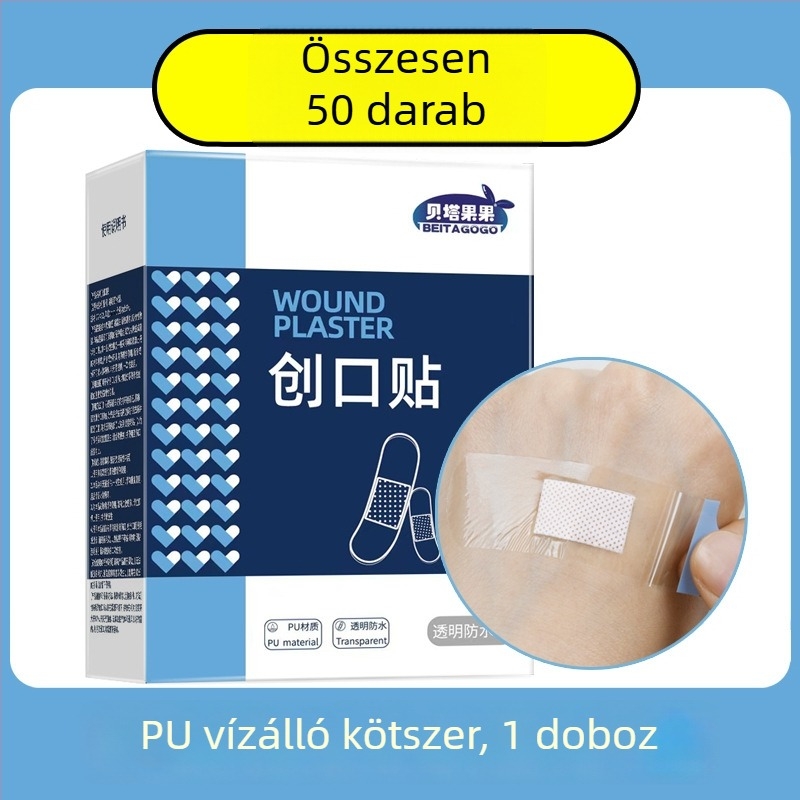 Vízálló, átlátszó hemostatikus sebtapasz, dörzsölés elleni védelemmel és hegfedő hatással, gondtalan fürdéshez és úszáshoz