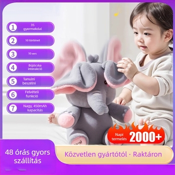 Baba plüss elefánt 0–3 éveseknek – fejét emelő, mozgó dallal és beszédfejlesztő funkcióval