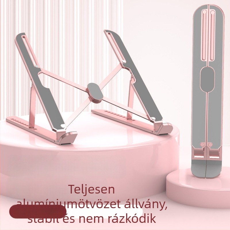 Alumíniumötvözetes laptop-tartó, állítható magasságú és összecsukható kivitelű, hatékony hűtésért