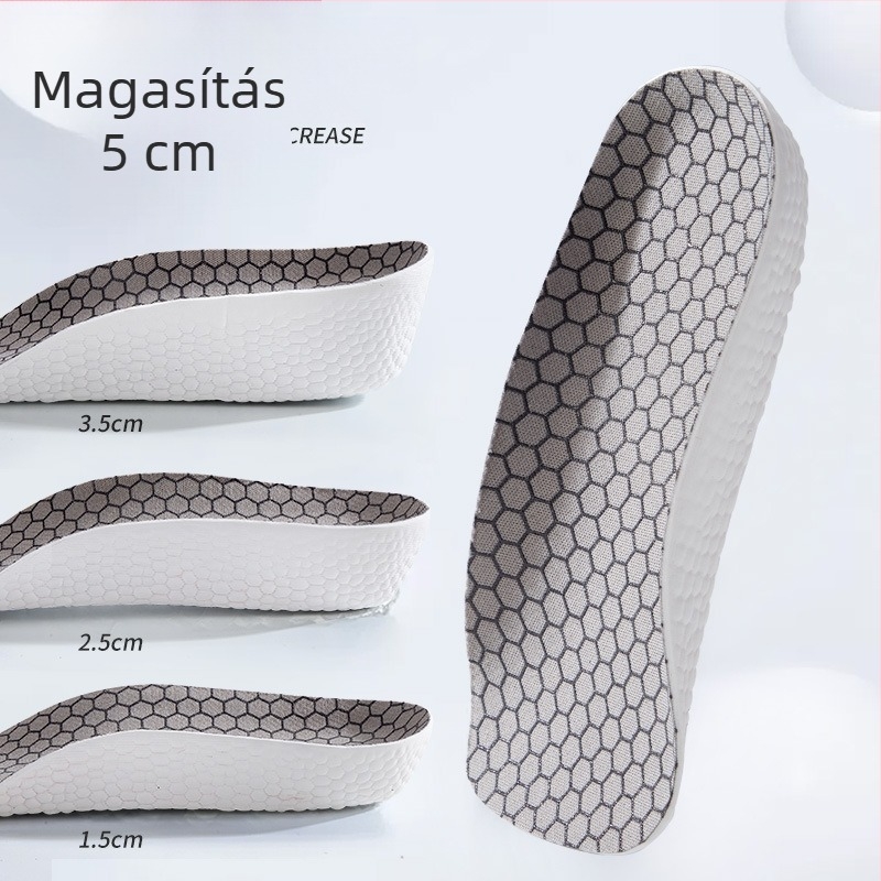 Magasságot növelő félbetét — puha, rugalmas, kényelmes; csúszásmentes, légáteresztő, antibakteriális, izzadság-elvezető, láthatatlan emelés