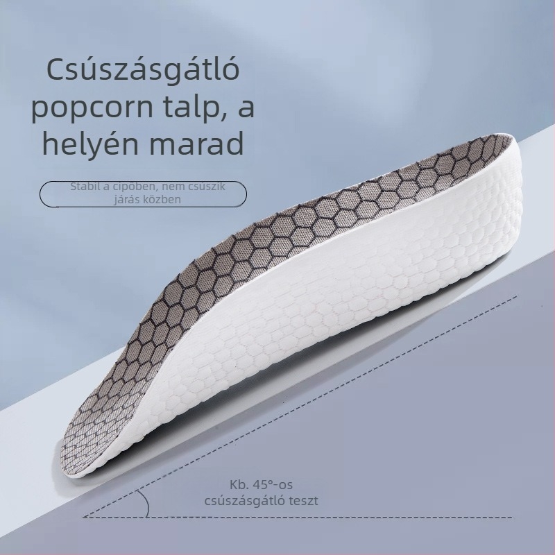 Magasságot növelő félbetét — puha, rugalmas, kényelmes; csúszásmentes, légáteresztő, antibakteriális, izzadság-elvezető, láthatatlan emelés