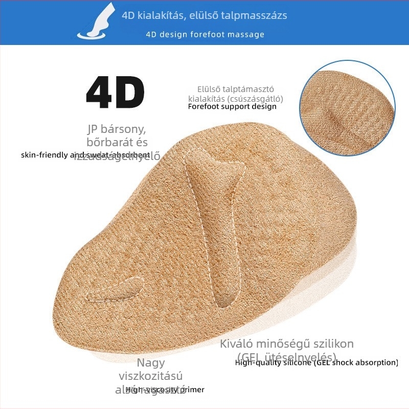 Gél talpbetét magassarkúhoz, előre helyezett félbetét, vastagított, fájdalomcsillapító hatású, izzadságot felszívó, légáteresztő