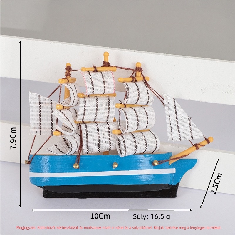10 cm-es fa hajó alakú hűtőmágnes, mediterrán stílusban