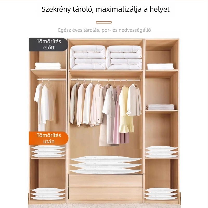 Utazási vákuumos tömörítő zacskó ruhákhoz, nedvességálló tárolózsák pehelykabát számára