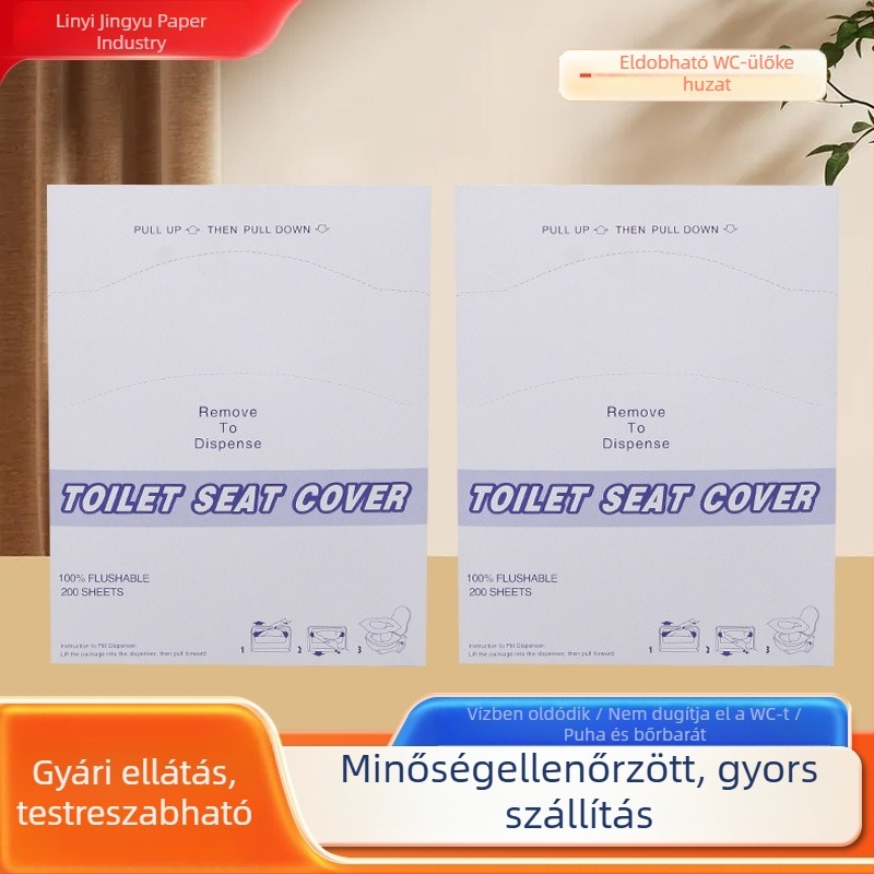 Vízben oldódó egyszer használatos WC-ülőpárna, 1/4-re hajtogatva, 14 g fa cellulóz, hordozható ülőfelülethez
