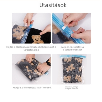 Utazáshoz tervezett kézi roll-tömörítő tasak ruhák és pehelykabátok tárolására