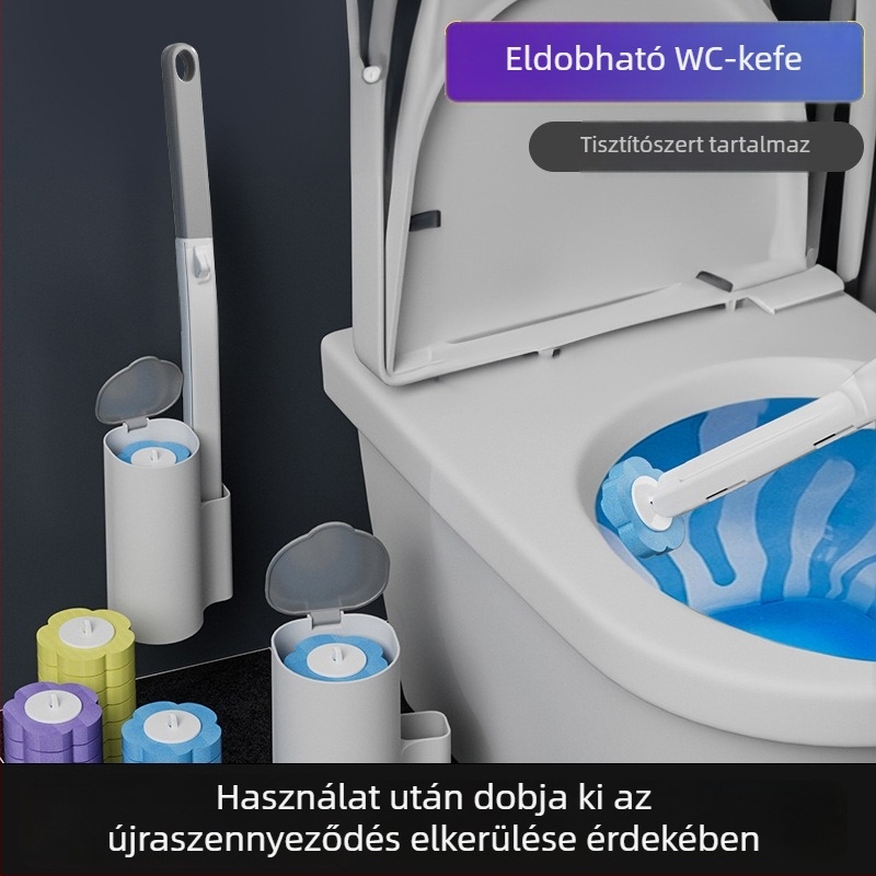 Egyszer használatos vécé-kefe otthoni használatra, falra szerelhető, cserélhető fejű
